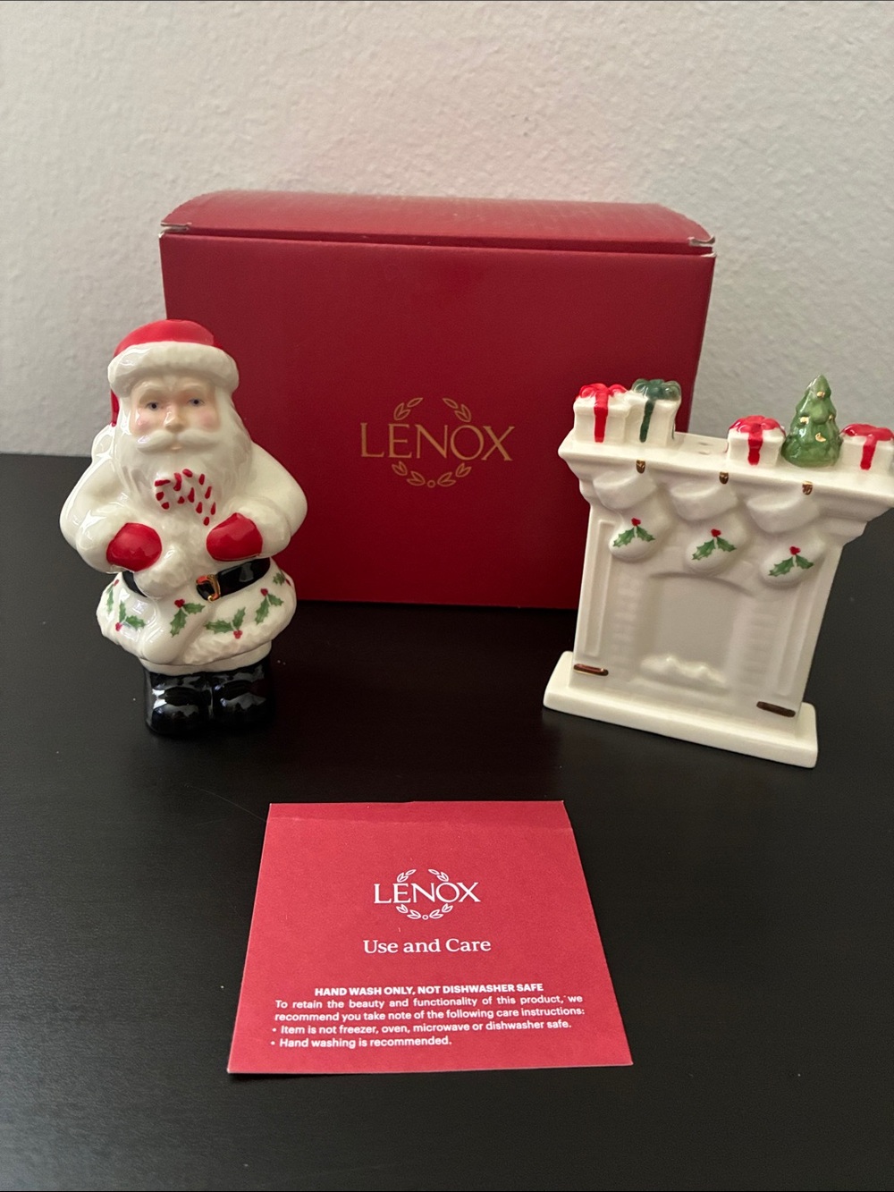 Lenox Salt & Pepper Shaker Santa Figurine with Mantel Accent
